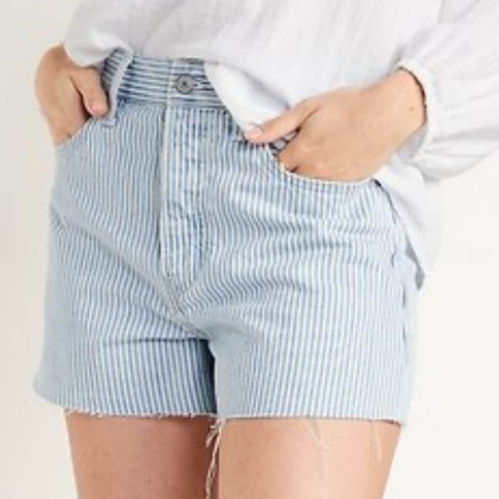 New Old Navy Higher High-Waisted Button-Fly Sky-Hi A-Line Cut-Off In Stripe 22W